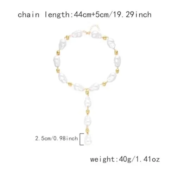 Gold Baroque Pearl Layered Necklace Set Irregular Beaded Y-Choker - Picture 3 of 6